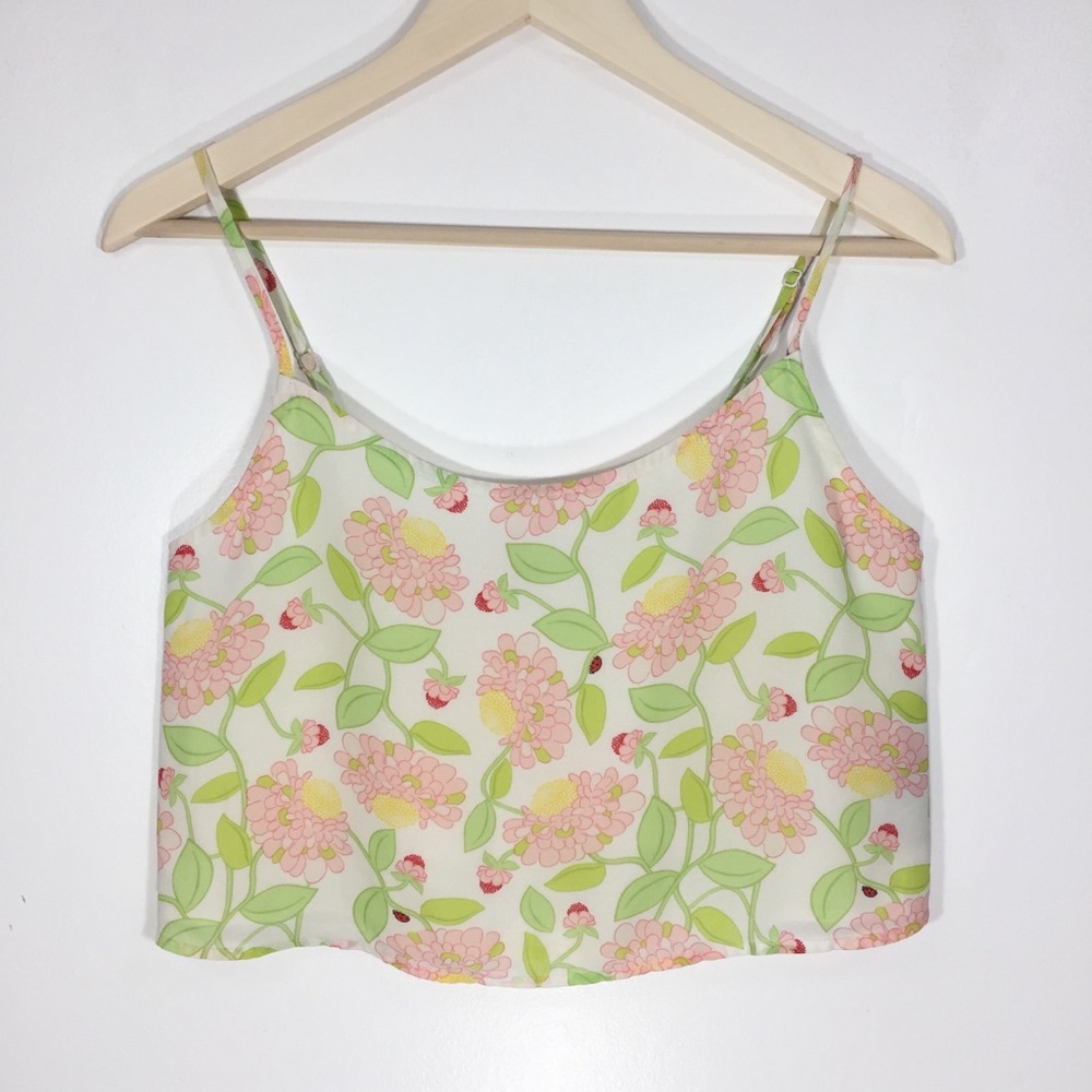 H&M women Crop Top Floral spring flower ladybug